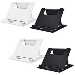 Elimoons Phone Stand, 4 Pack Cell Phone Stand, Universal Foldable Tablet Stand Multi-angle Pocket Desktop Holder Cradle Compatible Phone XR XS Max X/8/7 Plus/7/6s/6/5/4 SE, Tablets(6-11"), Black/White