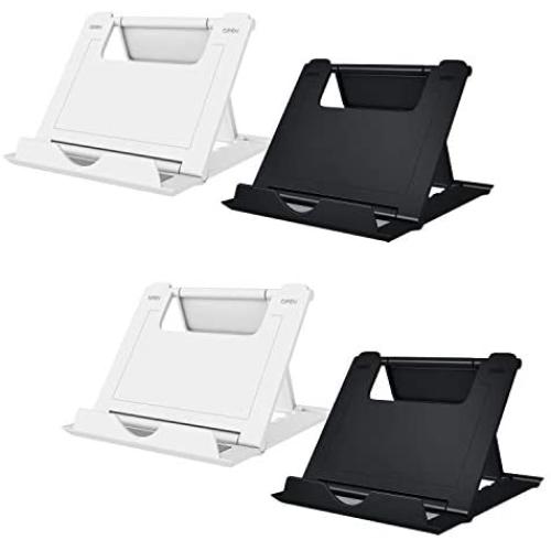 Elimoons Phone Stand, 4 Pack Cell Phone Stand, Universal Foldable Tablet Stand Multi-angle Pocket Desktop Holder Cradle Compatible Phone XR XS Max X/8/7 Plus/7/6s/6/5/4 SE, Tablets(6-11"), Black/White