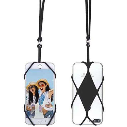 Cell Phone Lanyard, Universal Phone Case Holder, Silicone Necklace Strap for iPhone, Galaxy, Note, Pixel, Moto & More (Black)