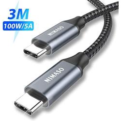 USB C to USB C Cable 10ft [100W 20V/5A], NIMASO Braided USB-C Cable, Type C Fast Charging Cable Compatible with MacBook Pro 16" 15" 13", iPad Pro 2020 2018, Samsung Galaxy S20 and USB-C Phones/Laptops