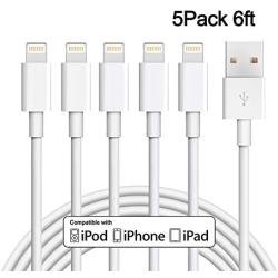 iPhone Charger, Sundix 5 Pack 6ft Lightning Cable iPhone Charging Syncing Cord Charger Cable Compatible iPhone X 8 8Plus 7 7Plus 6S 6Splus 6 6Plus SE 5 5S 5C More