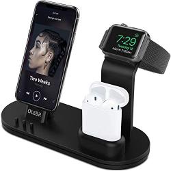 OLEBR Charging Stand Compatible with iWatch 5 and 4 Watch Charging Stand for AirPods, iWatch Series 5/4/3/2/1,iPhone 11/11 Pro/11 Pro Max/Xs/X Max/XR/X/8/8Plus/7/7 Plus /6S /6S Plus/iPad-Black