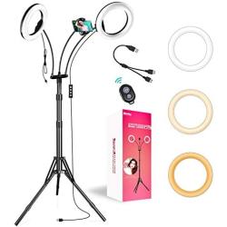 iMartine LED Ring Light 8" with Tripod Stand and Phone Holder, Professional 2 Makeup Selfie Light Rings for Photography YouTube Video Vlog, [6 Lighting Modes] [360° Flexible Goose Neck] [2700K-6000K]