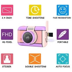 Magicfun Kids Camera for Girls Age 3-10Years Old - 24MP Dual Lens Kid Digital Camera, 1080P 2.4 LCD Blue Screen Video Camcorder, USB Rechargeable Selfie Camera with 32GB SD Card