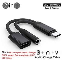 Nylon Braided 2 in 1 USB C Type C to 3.5mm Headphone Audio Aux Jack & Charge Adapter Cable Converter for Motorola Moto Z, Letv Le Pro 3 and Other Mobile Phone That Without 3.5mm Audio Jack