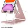 OMOTON Desktop Cell Phone Stand [Updated Solid Version], Advanced 4mm Thickness Aluminum Stand Holder for Switch, Mobile Phone, iPhone 11 Pro Xs Max Xr, Rose Gold
