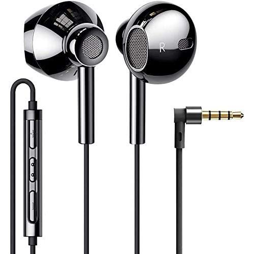 Wired Earbuds Headphones with Microphone, Extra Bass with 13.6mm PET+PU Drivers, Comfortable Lightweight Earphones with Volume Control, 3.5mm in Ear Headphones for Laptop/Smartphone/PC