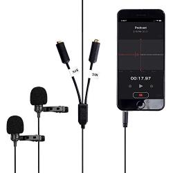 Movo Professional Lavalier Lapel Clip-on Interview Podcast Microphone with Secondary Mic and Headphone Monitoring Input for iPhone, iPad, Samsung, Android Smartphones, Tablets - Podcast Equipment