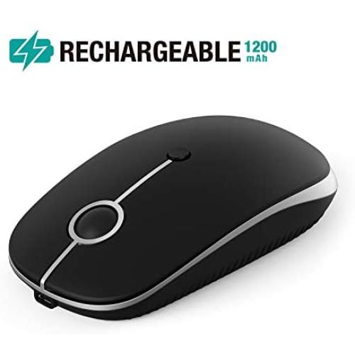 Rechargeable Wireless Mouse, Jelly Comb 2.4G Slim Optical Mice - Less Noise, 3 Adjustable DPI, Portable Mobile Wireless Mouse for Notebook, PC, Laptop, Computer, MacBook (Black and Silver)