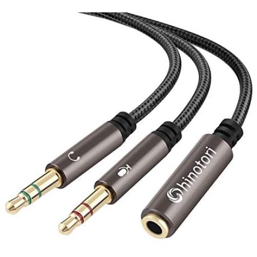 Headphone Splitter Adapter 3.5mm Aux Audio Splitter for Computer, Hinotori Headset Splitter Mic and Audio Y Splitter Cable for PC Gaming Headset, Nintendo Switch, PS4, Xbox One, Smartphones or Laptop