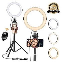 8" Ring Light with Tripod Stand - Dimmable Selfie Ring Light LED Camera Ringlight with Tripod and Phone Holder for Live Stream/Makeup/YouTube Video, Compatible for iPhone Android, Remote(Upgraded)