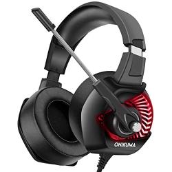 ONIKUMA Gaming Headset for PC, PS4, Xbox One, Stereo Gaming Headphones with 7.1 Surround Sound, Noise Cancelling Mic, LED Lights, Soft Ear Pads, Volume Control for Mac, Laptop, Nintendo Switch - Red