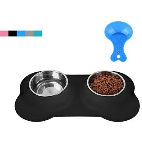 Hubulk Pet Dog Bowls 2 Stainless Steel Dog Bowl with No Spill Non-Skid Silicone Mat + Pet Food Scoop Water and Food Feeder Bowls for Feeding Small Medium Large Dogs Cats Puppies