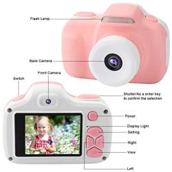 Joytrip Kids Camera for Girls Gifts, 12MP Digital Selfie 1080P HD Video Camcorder for Children 3-12 Years Old Shockproof Mini Learning Toy Cameras with Flash (16GB Memory Card Included) (Pink)