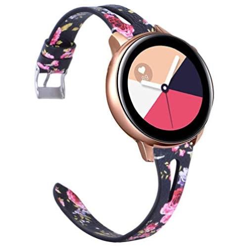 Sankel Leather Strap Compatible for Samsung Galaxy Watch 3 41mm/Active 2 Bands,Women 20mm Slim Leather Wristband Replacement for Galaxy Watch Active 40mm/Galaxy Watch 42mm/Gear Sport(Black/Floral)