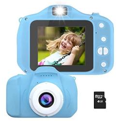 Kids Camera, Rechargeable Cute Kids Digital Video Camera Gifts, Mini Child Camcorder for Boys Girls with Shockproof Dual Lens 1080P 100-Degree Wide Angle, 4GB TF Card and Games