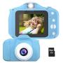 Kids Camera, Rechargeable Cute Kids Digital Video Camera Gifts, Mini Child Camcorder for Boys Girls with Shockproof Dual Lens 1080P 100-Degree Wide Angle, 4GB TF Card and Games