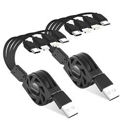 SDBAUX 4 in 1 Multi Retractable 3.0A Fast Charger Cord, Multiple Charging Cable with Dual Phone/Type C/Micro USB for Phone 11 Pro XS Max XR 8 7 6 5s Cell Phones Tablets Universal Use and More