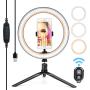 10” Ring Light LED Desktop Selfie Ring Light USB LED Desk Camera Ringlight 3 Colors Light with Tripod Stand iPhone Cell Phone Holder and Remote Control for Photography Makeup Live Streaming