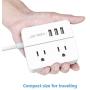 JSVER Compact Travel Power Strip with 3 USB Smart Charging Station and 2 Power Outlet, White