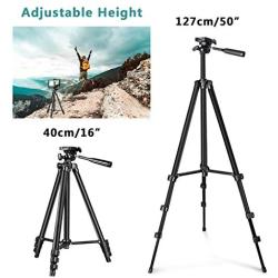 LINKCOOL Phone Tripod 50" Adjustable Travel Video Tripod Stand with Phone Mount Holder Compatible with Cell Phone Tripod, Action Camera Tripod, DSLR Tripod with Wireless Remote Shutter (Black)