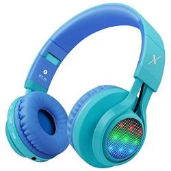 Riwbox WT-7S Bluetooth Headphones, LED Light Up Wireless Foldable Stereo Headset with Microphone and Volume Control for PC/iPhone/TV/iPad (Blue)