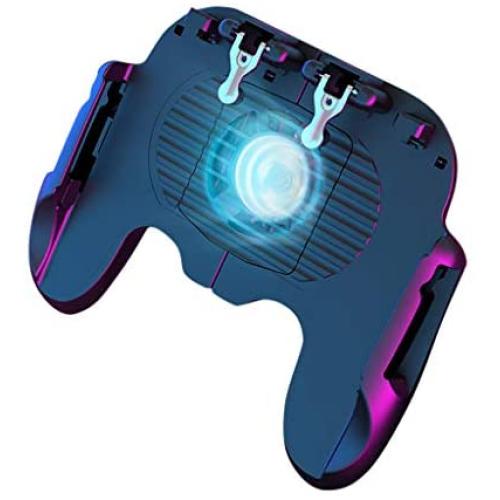 Boliaman 4 in1 Gaming Grip with Portable Charger Cooling Fan,for PUBG Mobile Controller Mobile Game Trigger Joystick for 4-6.5" Phone - Black