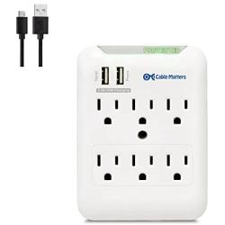 Cable Matters 6 Outlet Wall Mount Surge Protector with USB Charging in White (Updated Version with Dimmed LED Light)