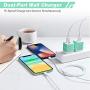 Power-7 USB Wall Charger, 2-Pack 2.1A Dual Port USB Plug Power Adapter Charging Block Charger Cube Compatible with iPhone 11/Xs/XR/X/8/7/6/Plus/5S, Samsung, LG, Moto, Android Phone (Green)
