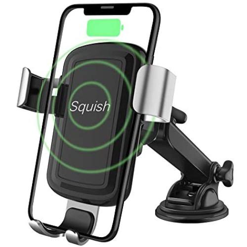 Squish Wireless Charger Car Phone Mount, Qi Wireless Car Charger, Wireless Charger Phone Holder Dashboard Windshield for iPhone, Samsung, Moto, Huawei, Nokia, LG, Smartphones