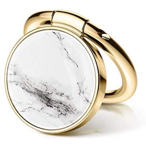 GVIEWIN Marble Cell Phone Ring Holder Finger Ring Stand, Kickstand Metal Grip Holder for Magnetic Car Mount Compatible with iPhone 11 Pro Max/X/XR/SE 2020 and Other Smartphones (White/Gold)
