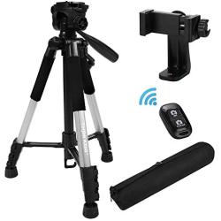 Torjim 60” Camera Tripod with Carry Bag, Lightweight Travel Aluminum Professional Tripod Stand (5kg/11lb Load) with Bluetooth Remote for DSLR SLR Cameras Compatible with iPhone & Android Phone-Silver