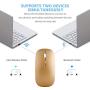 Bluetooth Wireless Mouse, Dual Mode Slim Rechargeable Wireless Mouse Silent Cordless Mouse with Bluetooth 4.0 and 2.4G Wireless, Compatible with Laptop, PC, Windows Mac Android OS Tablet (Gold)