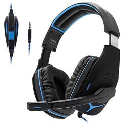 Gaming Headset for PC PS4 Xbox One Tablet Mac Smart Phone Gaming Headphone with Noise Canceling Mic,Bass Surround,Soft Memory Earmuffs （Black/Blue）