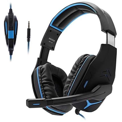 Gaming Headset for PC PS4 Xbox One Tablet Mac Smart Phone Gaming Headphone with Noise Canceling Mic,Bass Surround,Soft Memory Earmuffs （Black/Blue）