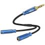 MillSO Headset Splitter Adapter Nylon Braided 4 Pole TRRS Male to 2 Female Headphone Splitter Mic and Audio Y Cable for Gaming Headset to PS4/Xbox One/Smartphone/PC [Seablue Young Series] - 1 FT