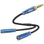MillSO Headset Splitter Adapter Nylon Braided 4 Pole TRRS Male to 2 Female Headphone Splitter Mic and Audio Y Cable for Gaming Headset to PS4/Xbox One/Smartphone/PC [Seablue Young Series] - 1 FT