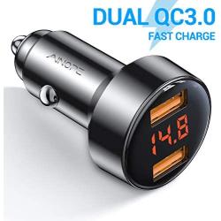 Car Charger Adapter, AINOPE Dual QC3.0 Port 6A/36W USB Car Charger All Metal Cigarette Lighter USB Charger Voltage Display Compatible with iPhone 11/11 pro/XR/X/XS/8, Samsung Note 8/S9/S10+/S8 - Black