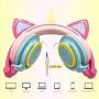 ONTA Unicorn Kids Headphones, Cat Ear LED Light Up Foldable Earphone Wired Over On Ear for Girls Boys,Kids Headband Toddler Tablet for School Supply/Travel/Holiday/Birthday/Cosplay Gifts