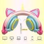 ONTA Unicorn Kids Headphones, Cat Ear LED Light Up Foldable Earphone Wired Over On Ear for Girls Boys,Kids Headband Toddler Tablet for School Supply/Travel/Holiday/Birthday/Cosplay Gifts