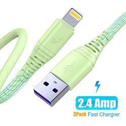 3Pack 10ft Charger Cable CABEPOW for Long 10 Foot iPhone Charger Cord/Data Sync Fast iPhone USB Charging Cable Cord Compatible for iPhone X Case/8/8 Plus/7/7 Plus/6/6s Plus/5s/5,iPad Mini Case(Green)