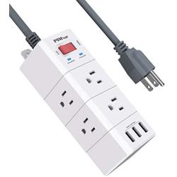 Power Strip, POWSAF Surge Protector with 6-Outlet(3-Sided) and 3 USB Ports(5V/3.4A, 17W), 5-Ft(1250W/10A) Extension Cord, White