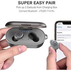 TOZO T10 Bluetooth 5.0 Wireless Earbuds with Wireless Charging Case IPX8 Waterproof TWS Stereo Headphones in Ear Built in Mic Headset Premium Sound with Deep Bass for Sport Gray(Renewed)