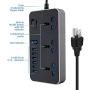 Universal Power Strips 3 Way Outlets 6 USB Plug Ports Surge Protection Power Socket Switch Portable Charger with 2M Wall Plug Adapter Extension Cord with Fuse and Shutter Extension Lead