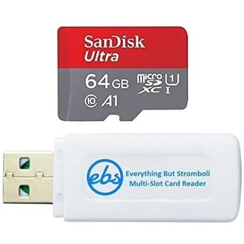 SanDisk Memory Card 64GB Ultra MicroSD Works with LG Stylo 3, LG Zone 4, LG Stylo 5, LG Stylo 4, LG Stylo 2 Cell Phone (SDSQUAR-064G-GN6MN) Bundle with (1) Everything But Stromboli Micro Card Reader SanDisk Memory Card 64GB Ultra MicroSD Works with LG Stylo 3, LG Zone 4, LG Stylo 5, LG Stylo 4, LG Stylo 2 Cell Phone (SDSQUAR-064G-GN6MN) Bundle with (1) Everything But Stromboli Micro Card Reader
