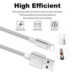 iPhone Charger 3Pack 10 FT Lightning Cable Nylon Braided USB Charging Cord Compatible with iPhone 11/XS/XS Max/XR/X/8/8Plus/7/7Plus/6/6S Plus/SE/5/iPad/Nano,Silvergrey