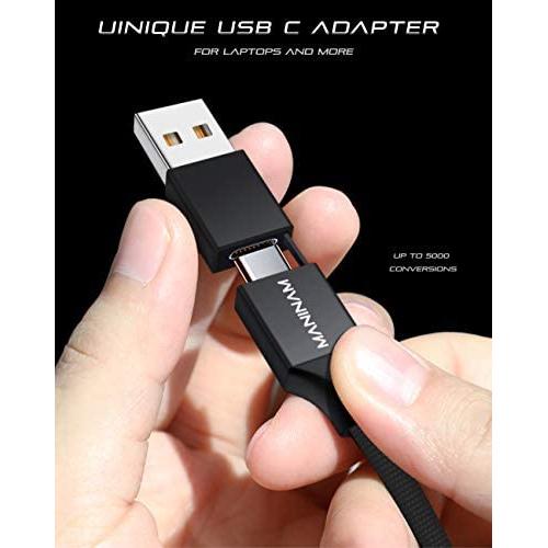 Multi USB Charging Data Cable, MANINAM 5 in 1 Multi USB Cable, Multi Charger USB C Cable, 2.4A Fast Charging Cord, 6FT Cotton Braided with Cable Organizer, for Phone Tablet Camera etc (Black)