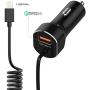 iPhone Car Charger, 30W/4.8A Quick Charge 3.0 USB Car Charger Adapter with Coiled Cable Compatible iPhone XR/XS/X/8/7/6/6S Plus 5S/5C/SE, iPad Air Mini Pro (Black)