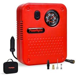 PowRyte Works Dial Tire Inflator - 12-Volt Portable Auto Air Compressor with Precise Pressure Gauge