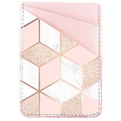 uCOLOR Phone Card Holder PU Leather Wallet Pocket Credit Card ID Case Pouch 3M Adhesive Sticker on iPhone Samsung Galaxy Android Smartphones (Rose Gold Glitter White Marble)